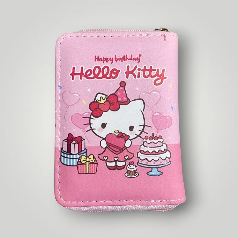 Sanrio Hello Kitty Wallet Kids Pink Happy Birthday Zip Coin‎ Purse Anime Kawaii